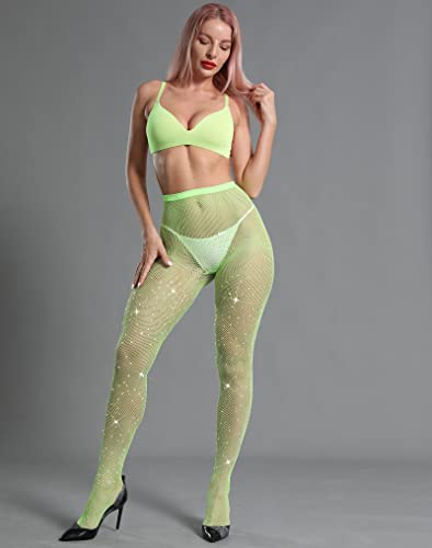 Image of CHRLEISURE Women's Sparkle Rhinestone Fishnets, Sexy Sparkly Glitter Party Concert Outfit Fishnet Stockings
