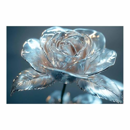 Tableau Fleurs Rose Argent Métallique pour Illuminer un Mur Sombre