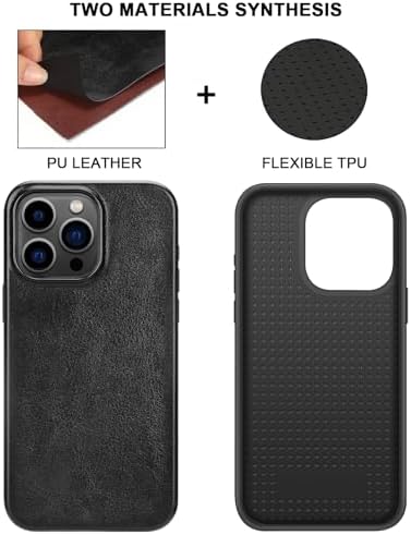 TENDLIN Cover Compatible with iPhone 15 Pro Max Leather and Silicone Case Compatible with iPhone 15 Pro Max (Black)