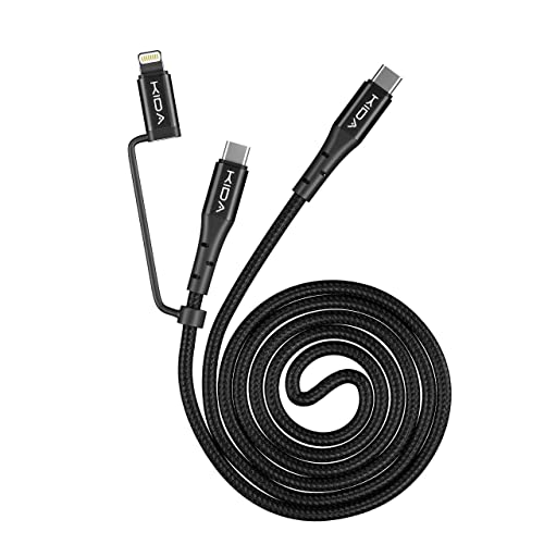Image of KIDA 2 in 1 Cable 60W PD USB C TO USB C Cable / 20W iOS Nylon Braided Fast Charging Cable Compatible with MacBook iPad Pro Air iPhone 14 13 12 11 Galaxy S22 S21-1.25M (Black)