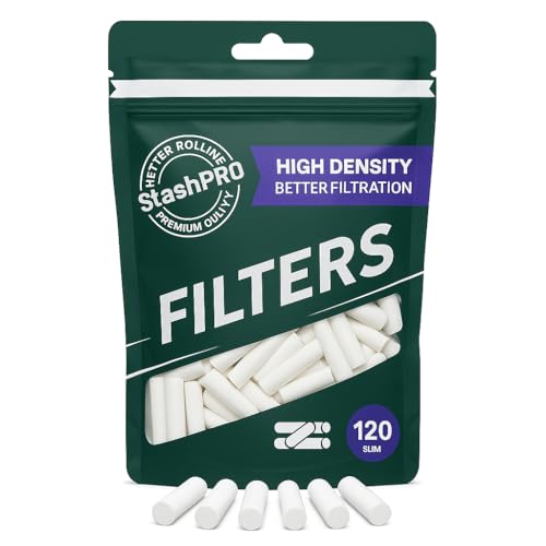 Image of Stash-Pro Slim Long Filters 20mm - Pack of 2 Resealable Pouches (120 Filters Each) | High-Density Filter Tips for Smooth, Clean Experience | Premium Quality Rolling Accessories