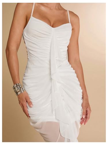 Image of Floerns Women's Ruffle Ruched Cami Dress Draped Split Elegant Bodycon Maxi Dresses