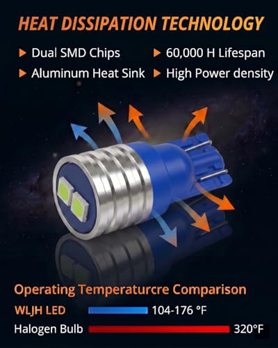 Image of WLJH Ice Blue T10 194 LED Bulb with Twist-Lock Sockets for Dash Cluster | 3030 SMD, 200lm, Dimmable, PC194 PC168 PC195, License Plate, Trunk, Side Marker, Parking Instrument Light, 6-Pack