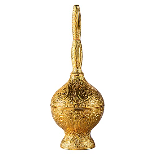Payitaht Big Water Pourer, 9.5 H x 3.5 W - Ottoman Turkish Arabian Handmade Güldanlık - Rose Water Dispenser with Elongated Shape - Fragrance Vessel - Traditional Engraved Rose Water Dispenser, Gold