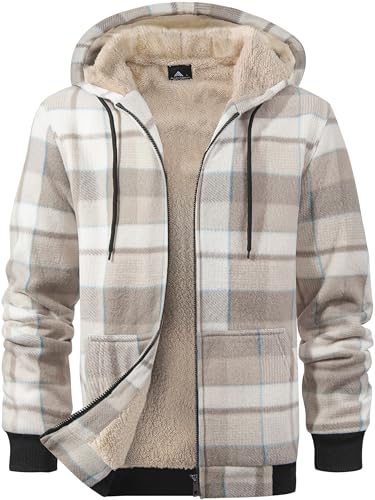 Image of ZITY Heavy Thick Hoodies for Men Plaid Flannel Warm Sherpa Fleece Lined Winter Full Zip Up Coat