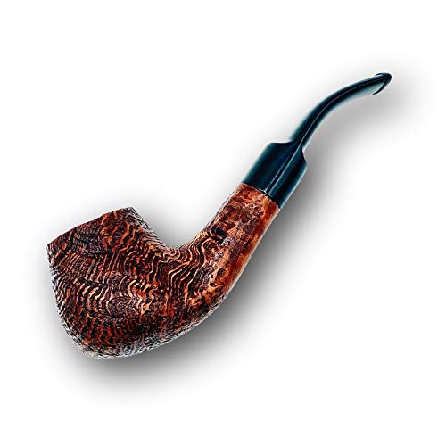 Pilgrim Pipe Co. Tobacco Smoking Pipe, Bent Rusticated Briar Wood Pipe, Velvet Tobacco Pipe Pouch, Accessories (9mm Filters/Pipe Cleaners/Small Bag/Box)