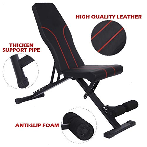 Adjustable Weight Bench, Foldable Workout Bench, Sit Up Incline Abs Bench Flat Fly Strength Training Bench, Training Utility Bench for Full Body Workout (Black)