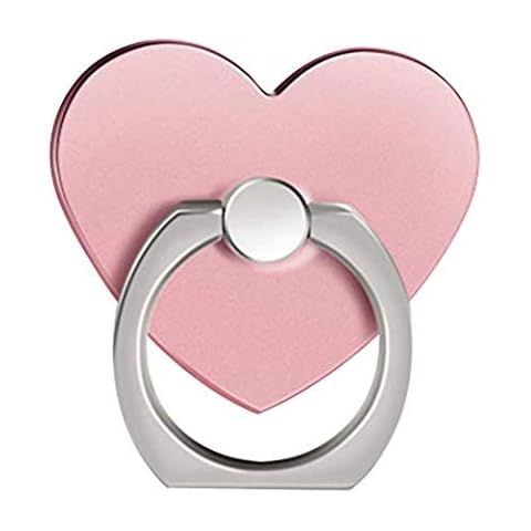 ISKIP Heart-shaped Phone Ring Holder, Universal Phone Stand, 360° Rotation 3D Auminum Alloy Ring Grip for iPad, iPhone X iPhone 8, 8Plus, 7, 7Plus, Samsung S9 Note8, Huawei All Cell Phone (Rose) Cover