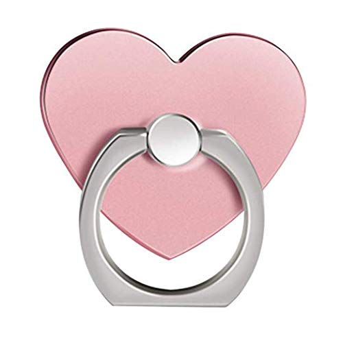 ISKIPHeart-shaped Phone Ring Holder, Universal Phone Stand, 360° Rotation 3D Auminum Alloy Ring Grip for iPad, iPhone X iPhone 8, 8Plus, 7, 7Plus, Samsung S9 Note8, Huawei All Cell Phone (Rose)