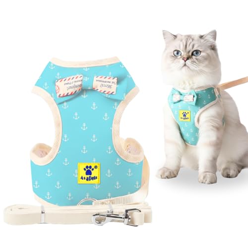 Image of A+a Pets' Cat & Small Dog Harness with Leash Set | Comfortable Vest, Escape-Friendly Combo (Red Stripes, M) (Blue, S)