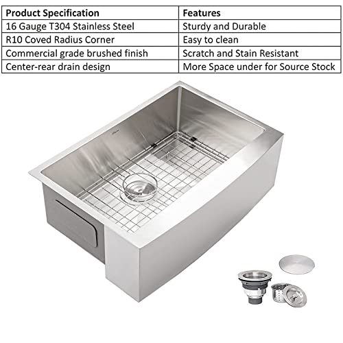 33 Farmhouse Sink Stainless Steel - Sarlai 33 Inch Kitchen Sink Apron Front Stainless Steel 16 Gauge Single Bowl Kitchen Farm Sink Basin #TOP4