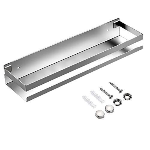 Merkaunis Stainless Steel Bathroom Shelf 15.75 InchBathroom Shower Shelf Bath Kitchen Shower Caddy Rack Rustproof Metal Storage Floating Shelves Wall Mounted Rectangular Shelf