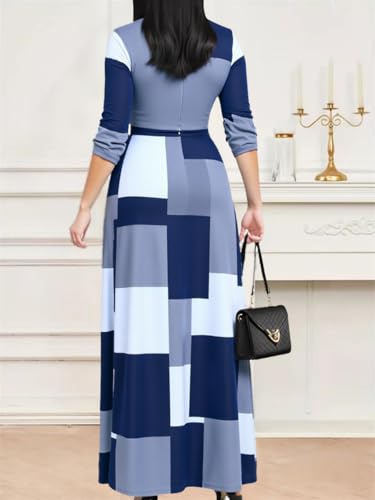 Image of CaniBtr Maxi Dresses for Women Plus Size 3 /4 Sleeve Long Dress with Belt | Versatile plus-size maxi dress,wrap v-neck + waist tie craft soft glamorous looks easily for everyday casual outings