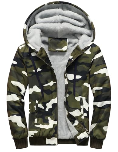 PEGENO Hoodies for Men Fleece Sweatshirt Full Zip Sherpa Hooded Jacket