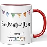 JUNIWORDS Tasse, Bester Baukontrolleur der Welt, Rot (5691487)