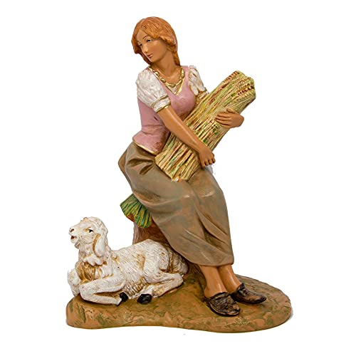 Statuina per Presepe Fontanini Statuine Presepe: Pastore Seduto con Gregge e Pecore 19 cm 378