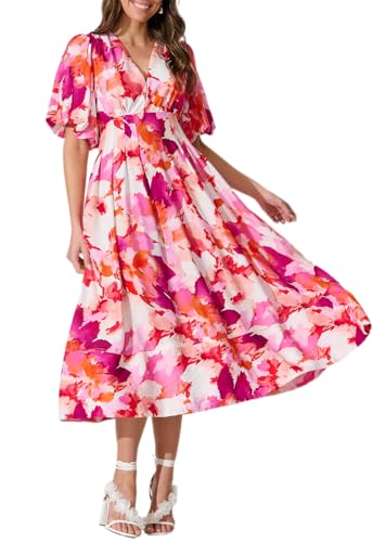 Image of Maxigerui Women's Summer Floral Maxi Dress Spring Wedding Guest Dress 2026 Red Floral S