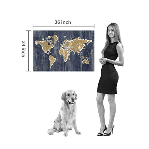 Hardy Gallery World Map Wall Art Print: Old Blue Painting Print On Wrapped Canvas Wall Decor For Office Living Room (36''X24''X1Pcs) #TOP5