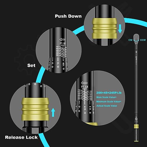 Image of ANPUDS 3 /4 inch Click Torque Wrench, 100-750 Ft-Lb /135.5-1017 Nm, Heavy Duty | ±3% Accuracy, 48-Tooth Quick Release, Cr-V Steel, Dual-Direction, for Semi Truck, Tractor, Diesel Engine, Farm & Industrial