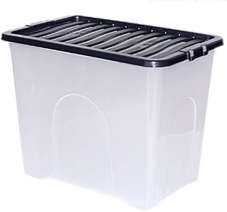 CrazyGadget® 80L 80 Litre Extra Large Big Plastic Storage Clear Box Strong Stackable Container - Made In U.K. - Pack of 3