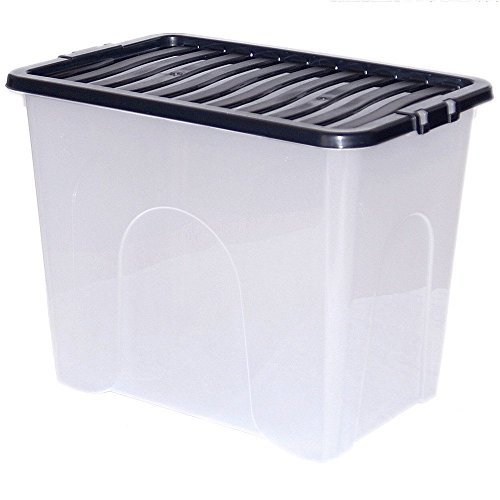 CrazyGadgetu00ae 80L 80 Litre Extra Large Big Plastic Storage Clear Box Strong Stackable Container - Made In U.K. - Pack of 3