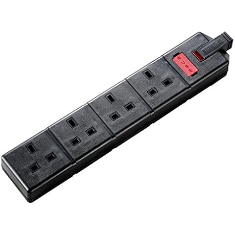 Masterplug ELS134B-01 Permaplug Four Socket Trailing Socket with Power Indicator, without Plug and Cable, 13 Amp, Black Cover