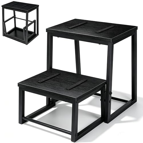 Tritthocker 2 Stufen Klappbar Tritthocker Holz 3-in-1 Step Stool Schwarz