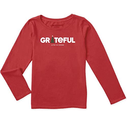 Life is Good Girls Graphic Long Sleeve T-Shirts Holiday Collection,Americana Red,Large