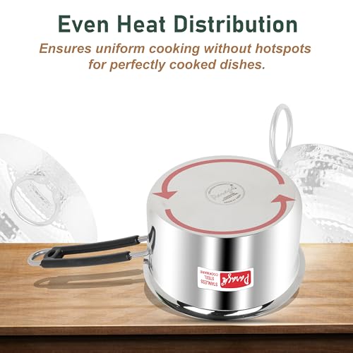 Image of Parage 1 Pieces Stainless Steel Sauce Pan, Tea Pan, Milk Pan Heavy Guage, 1.25 Liters with Heat-Resistant Wire Handle Induction & Gas Stove Friendly (Silver)