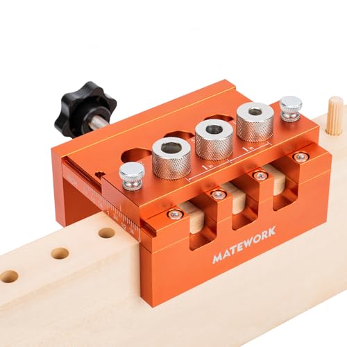 MATEWORK Dowel Jig Adjustable Width Doweling Jig for Woodworking Biscuit Joiner with Imperial Side Scale for Centering Drill Guide for Straight Holes Dowel Jig Kit Suitable for Carpenters & DIYers