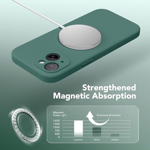 Image of Magnetic for iPhone 14 Case, Compatible with MagSafe, [Full Camera Protection][Screen Protector] Silicone Shockproof Protective Phone Case for iPhone 14 6.1 inch, Midnight Green