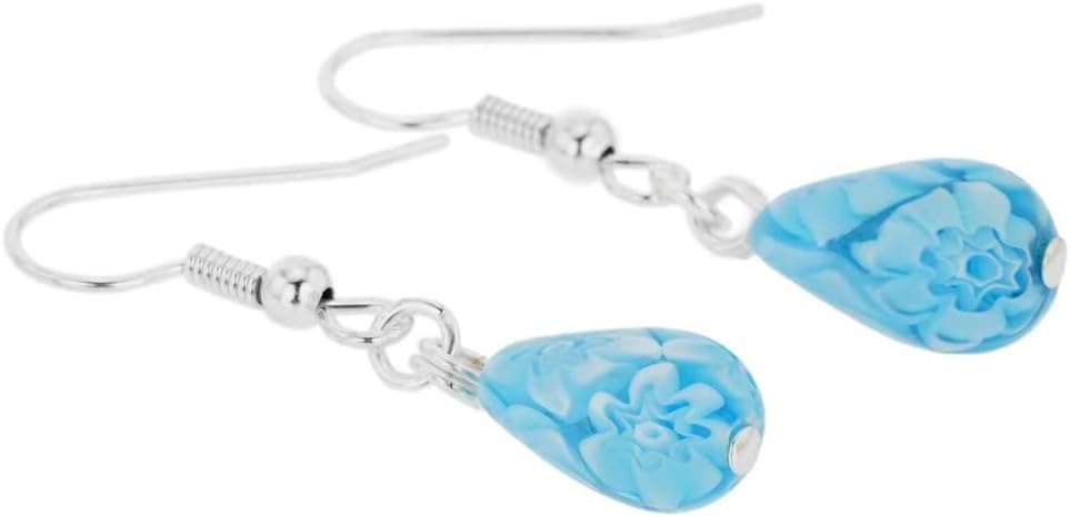 Glass Of Venice Murano Glass Mosaic Small Millefiori Drop Earrings - Aqua