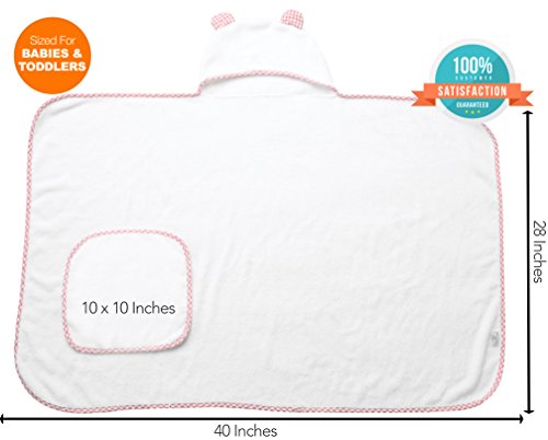 Image of Channing & Yates Premium Boutique Baby Towels for Girls - Hooded Girl Towel & Washcloth Set - Organic Viscose Made from Bamboo Baby Towels with Hood - Baby Girl Bath Towels (Pink)