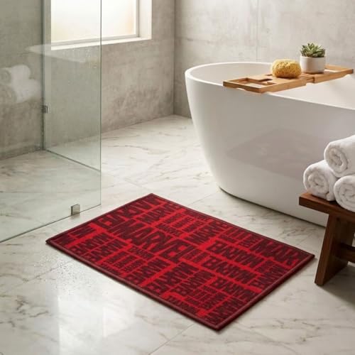 Image of Athom Living Premium Anti Slip Printed Kids Bathmat, Durable Nylon Fabric, Soft Texture, Easy to Clean, Stylish Home Decor Mat for Doorway & Kids Room, 37x57 cm, Multicolor (Marvel Red)