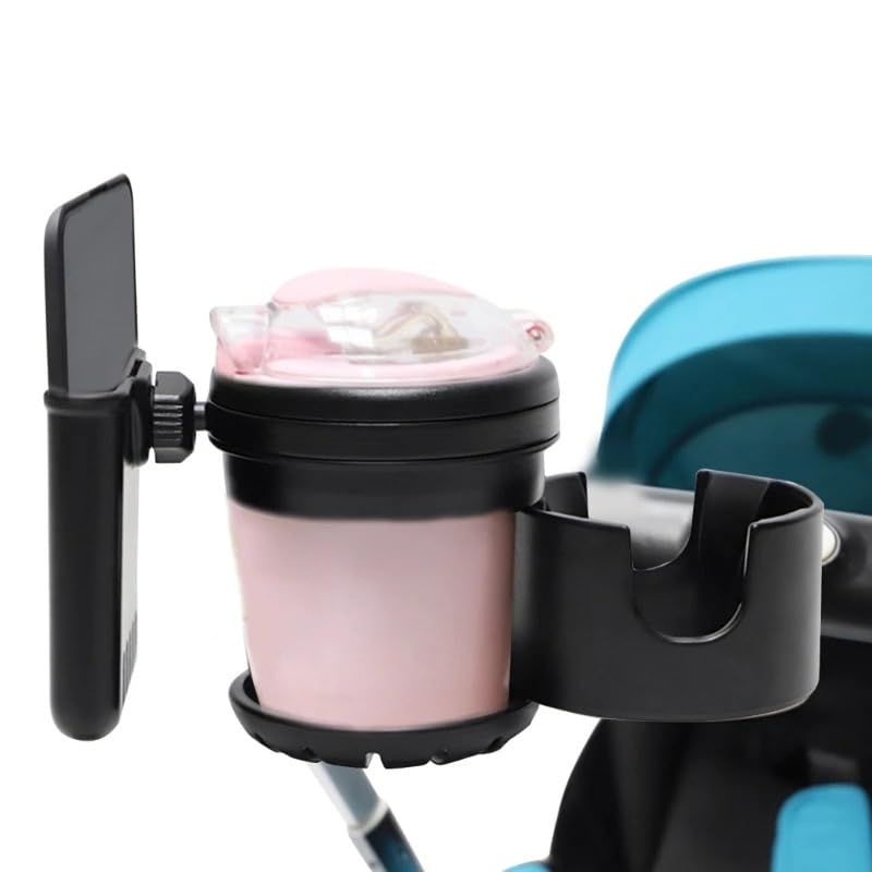 Convenient Drink Coffee Cup Holder with Phone Storage Phone Stand Compatible with Stroller(Black)