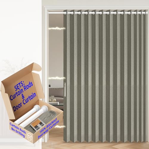Image of AJAZZ Blackout Accordion Door Curtain with Curtain Rods Adjustable 28-63 inch Long, Invisible Accordion Doors Interior for Bedroom Living Room Doorway Curtain Set, 1 Pack, W72 x L80 in, Grey