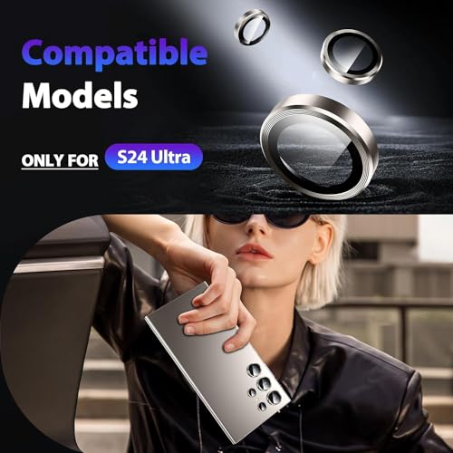 Image of Camera Lens Protector|for Galaxy S24 Ultra |Individual Lens Screen Protective| Scratch-Resistant | 9H Tempered Glass with Aluminum Alloy Ring | 1 Set /Titanium Grey