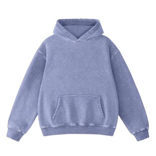 Dnzzs Acid Wash Hoodie Super Soft Sweatshirt for Mens Pullover Oversized Men's Fashion Hoodies & Sweatshirts Vintage Streetwear Steel Blue
