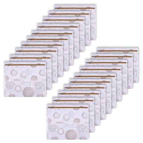 Image of Kuber Industries Pack of 20 Single Saree Bags for Storage | Non-Woven Wardrobe Organizer |Mesh Window Cloth Storage Set | Single Packing | Gola-Print | White