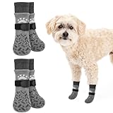 SCENEREAL Dog Socks to Prevent Licking Paws for Hot/Cold Pavement, Anti Slip High Top Dog Grip Socks for Hardwood Floors, Dog Shoes Booties&Paw Protector for Small Medium Large Senior Dog, Grey XS