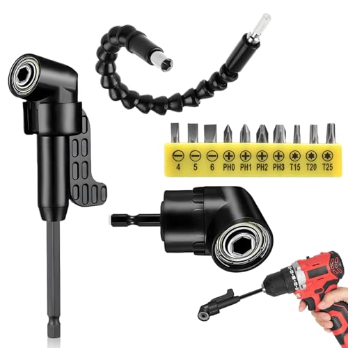 14 Pièces Renvoi D'angle Visseuse Kit, Rallonge Visseuse, 105° Tournevis Flexible, Porte-Embout...