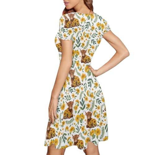 Image of AFPANQZ Womens Casual Summer Lightweight Vintage Dress Short Sleeve Midi Dress Knee-Long Luxury Formal Dress