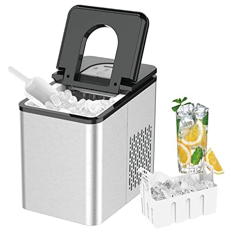 SOOPYK Ice Makers Countertop | Portable Ice Maker Cube | 27 lbs in 24 hrs | 9 Ice Cubes Per 5-7 Mins | Ice Maker Machine | Self- Cleaning Function | Ice Scoop and Basket,Stainless Steel Cover