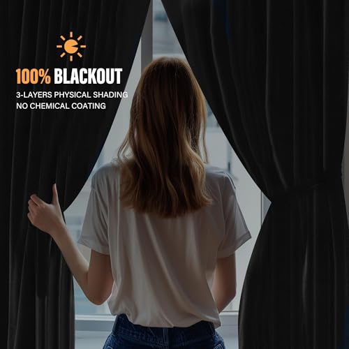 Image of MaKefeile Room Divider Curtains with Flexible Ceiling Curtain Tracks Set,100% Blackout Floor to Ceiling Curtains Patio Sliding Door Curtains (Dark Grey Drape & Black Rail W 15 x H 8 FT)