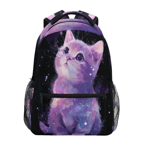 Cute Space Galaxy Cat Boys Girls Kids School Backpacks Bookbag, School Bag Travel Backpack Daypack