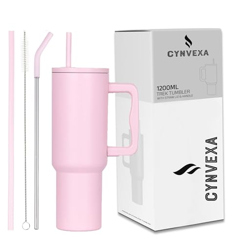 Image of Tumbler with lid and Straw 1200ML Cup Stainless Steel Vacuum Insulated Tumbler for Water, Iced Tea or Coffee 1.2L Office Gym Travelling (40 - Oz - Pink)