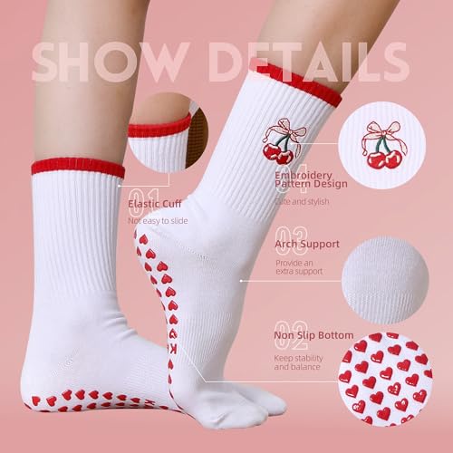 Image of Pilates Socks with Grips for Women,Cute Grippy Barre Ballet Non Slip Yoga Socks for Hospital Workout
