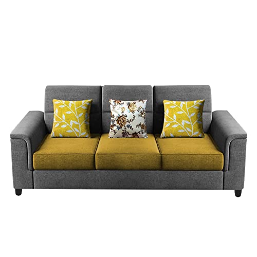 Image of Casaliving Nancy 3 Seater Sofa Set for Living Room | Colour - Yellow Grey