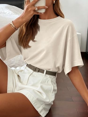 Image of Tankaneo Womens Oversized Batwing Short Sleeve T Shirts Summer Casual Round Neck Tunic Tops Loose Fit Basic Tees