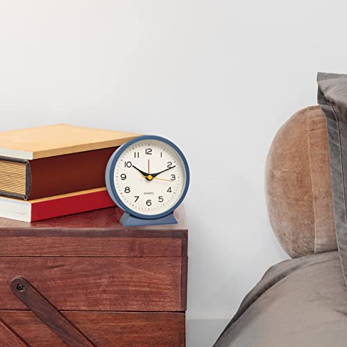 Shisedeco 4.5" Battery Operated Antique Retro Analog Alarm Clock, Small Silent Bedside Desk Metal Clock With Light Function, Non-Ticking Clock Decor For Living Room,Bedroom,Bedside,Shelf (Navy Blue) #TOP6
